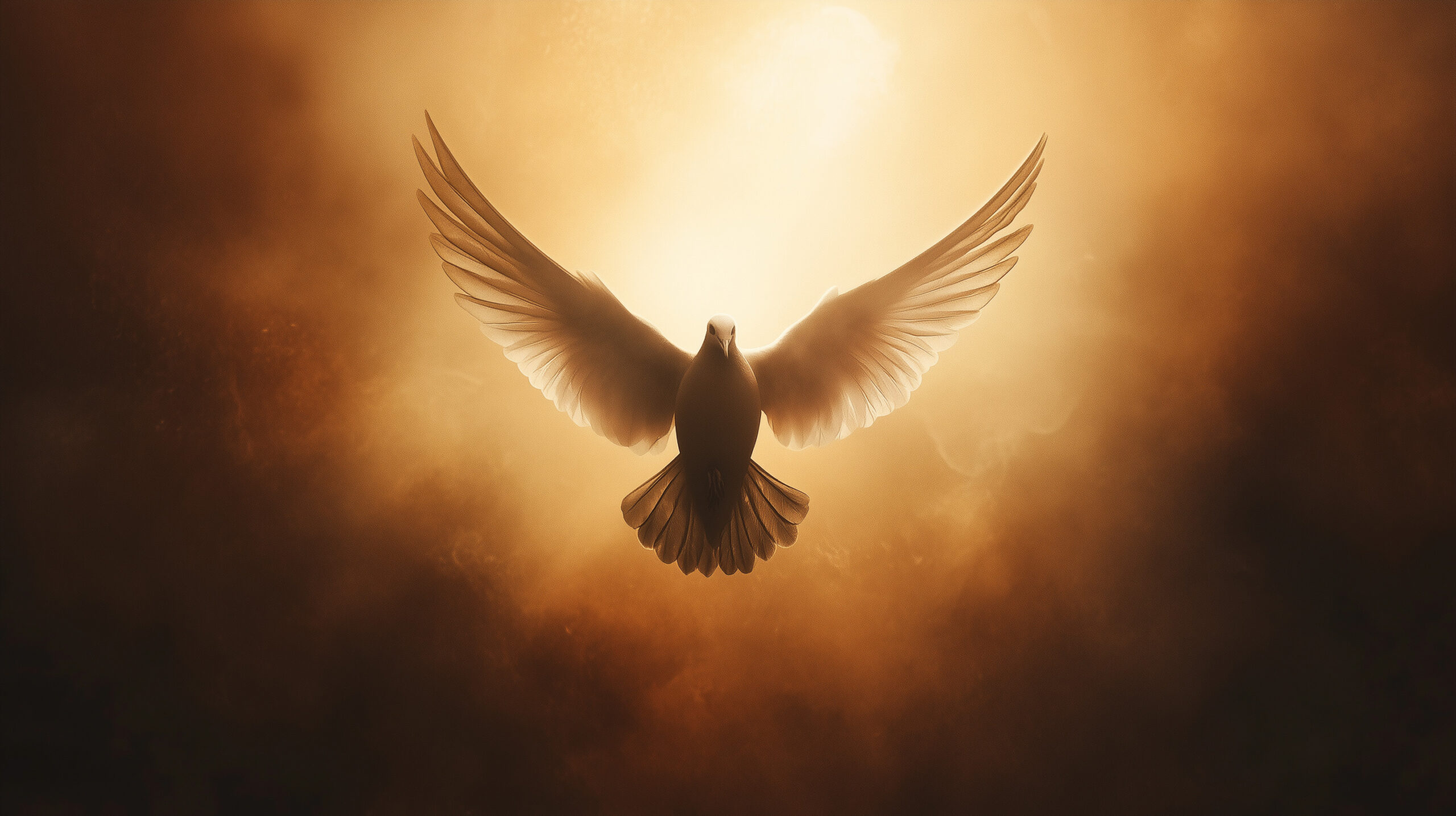 Skrzydlaty gołąb leci w górę, z rozpostartymi skrzydłami, symbolizując Ducha Świętego z Nowego Testamentu.