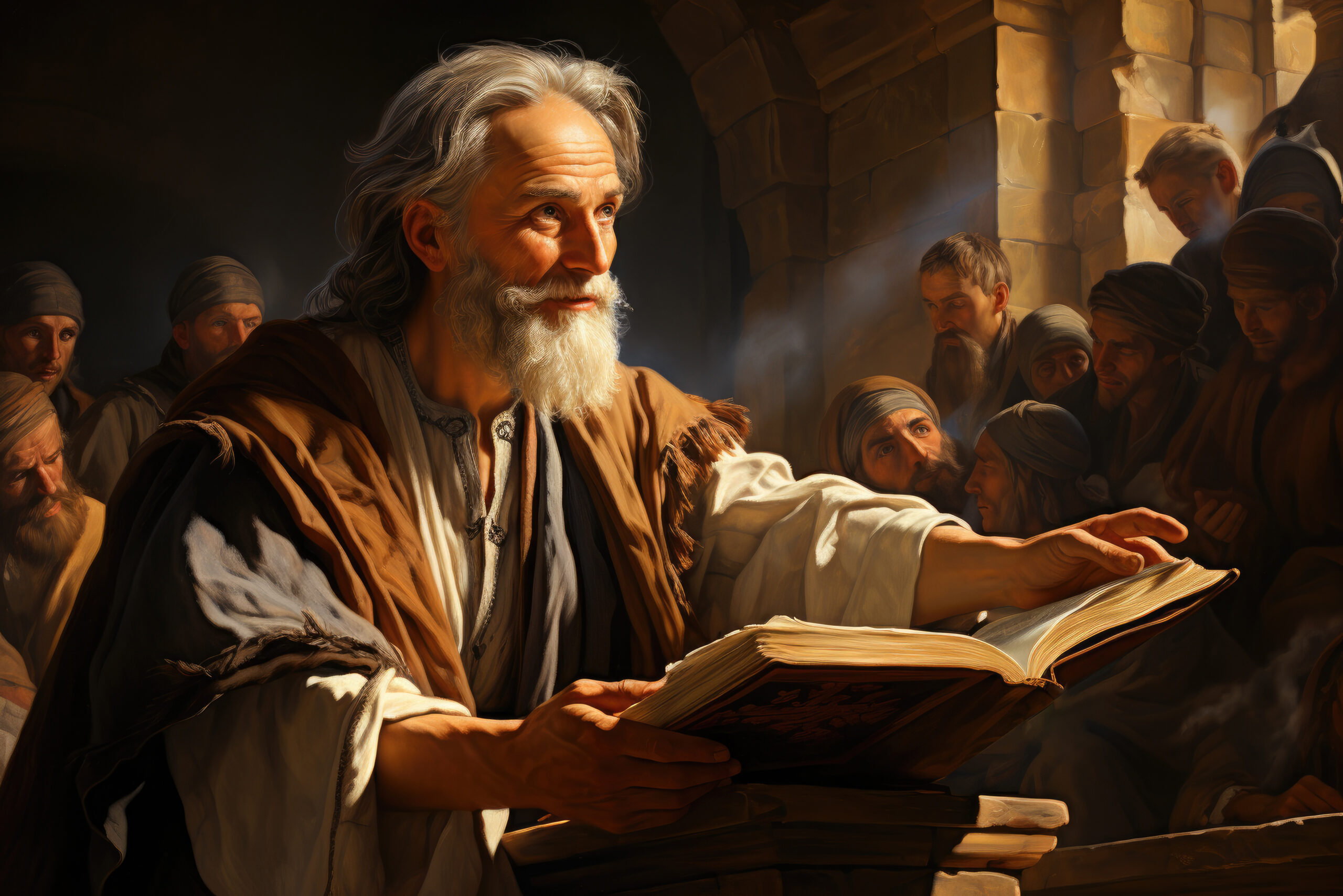 Apostle Peter preaching in the synagogue to the gentiles Generative AI Illustration