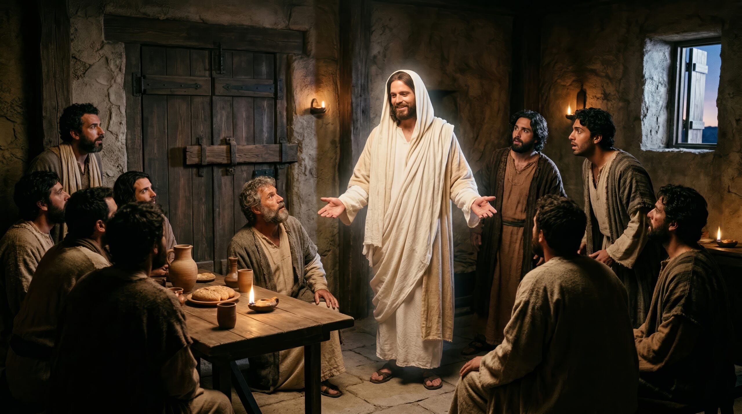Jesus teaching his disciples in an intimate upper room scene, a New Testament moment that evokes Gospel narratives and connects to Bible stories and characters from both Testaments